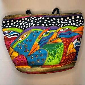 Vibrant Vantage Laurel Burch, “Sky Spirit” Tropical Bird Canvas Bag, Large Tote